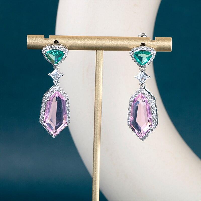 POMOiii Разноцветные женские серьги с кубическим цирконием для винтажной вечеринки, высокое качество, серебряные висячие серьги, ювелирные изделия