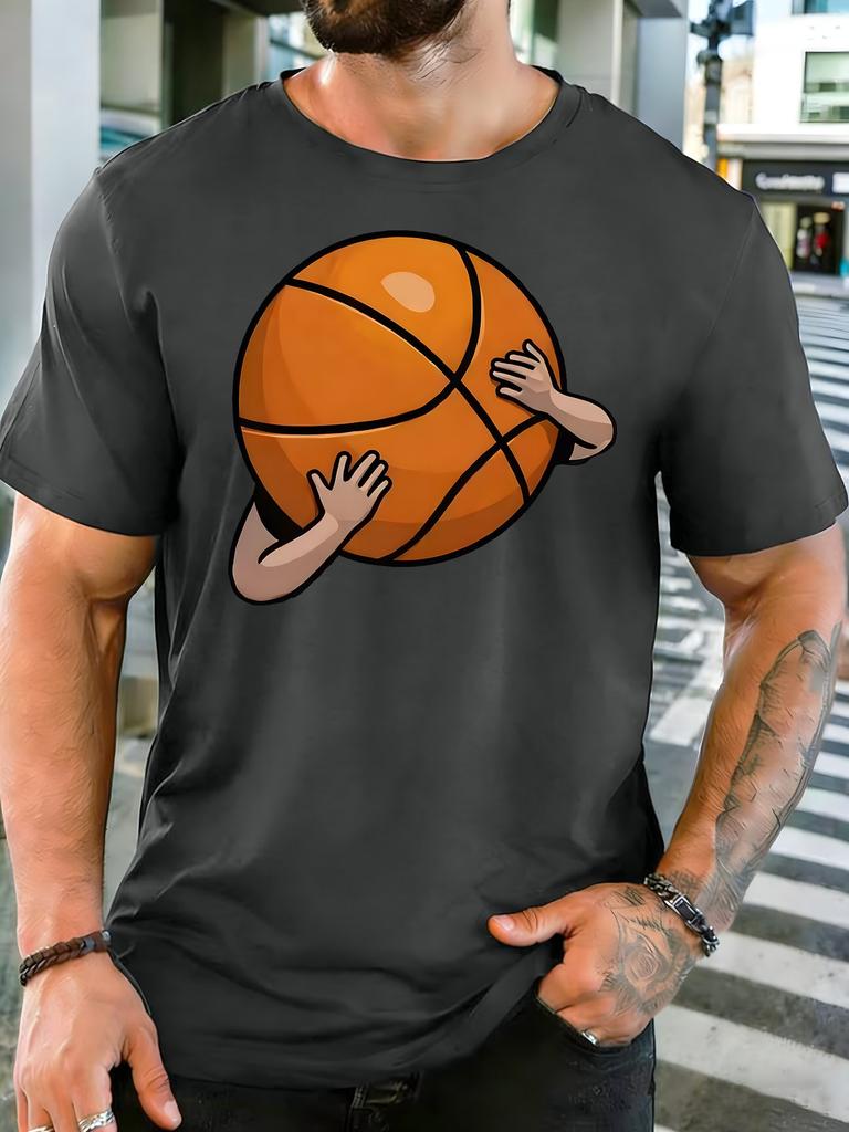Unisex Crew Neck Tee Funny Hugging Basketball Cartoon Graphic Print Short Sleeve Top Summer Outdoor Loose Soft Casual Basic Wear