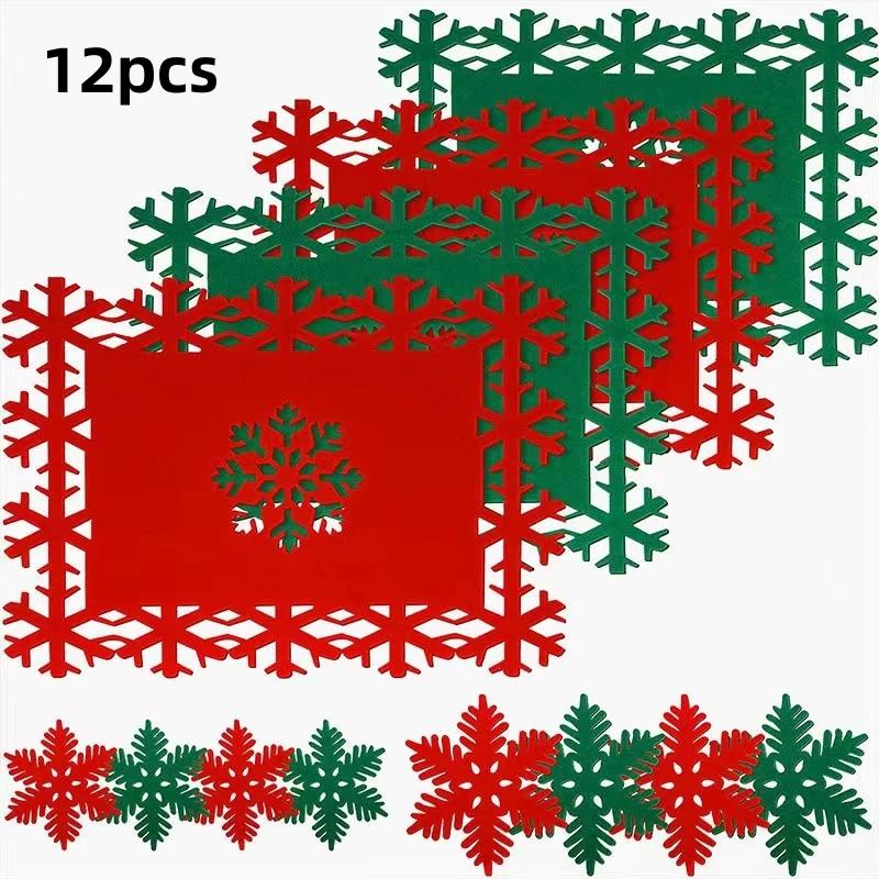 Christmas Tableware Mat Hollow Felt Coaster Household Party Tableware Mat Christmas Decoration Snowflake Placemat Felt Pendant