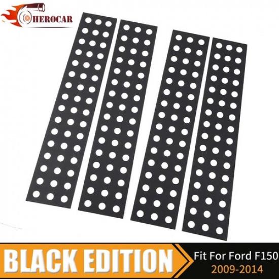 4PCS Aluminum Door Trim B Pillar Post Covers Trim For Ford F150 2009-2014 Black