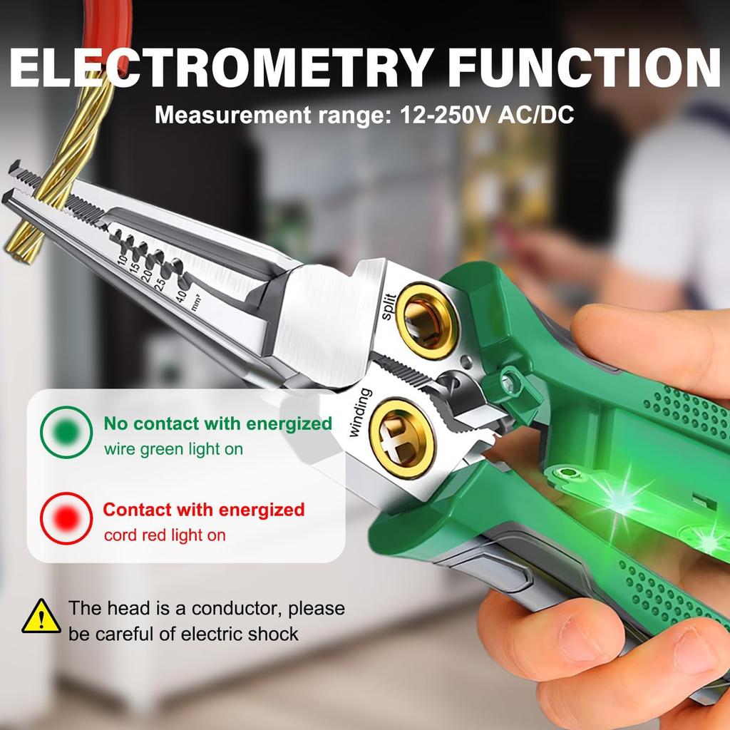 Новый стриппер для проводов 8 в 1 2025 года с тестером напряжения, электрические плоскогубцы, многофункциональный инструмент для зачистки электрических проводов для резки и зачистки,