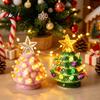 Cozy Christmas Party Supplies Tree Ornament Glowing Retro Resin Tabletop Decor with Star Festive Figurines Topper Vintage Xmas Trees Night Light for