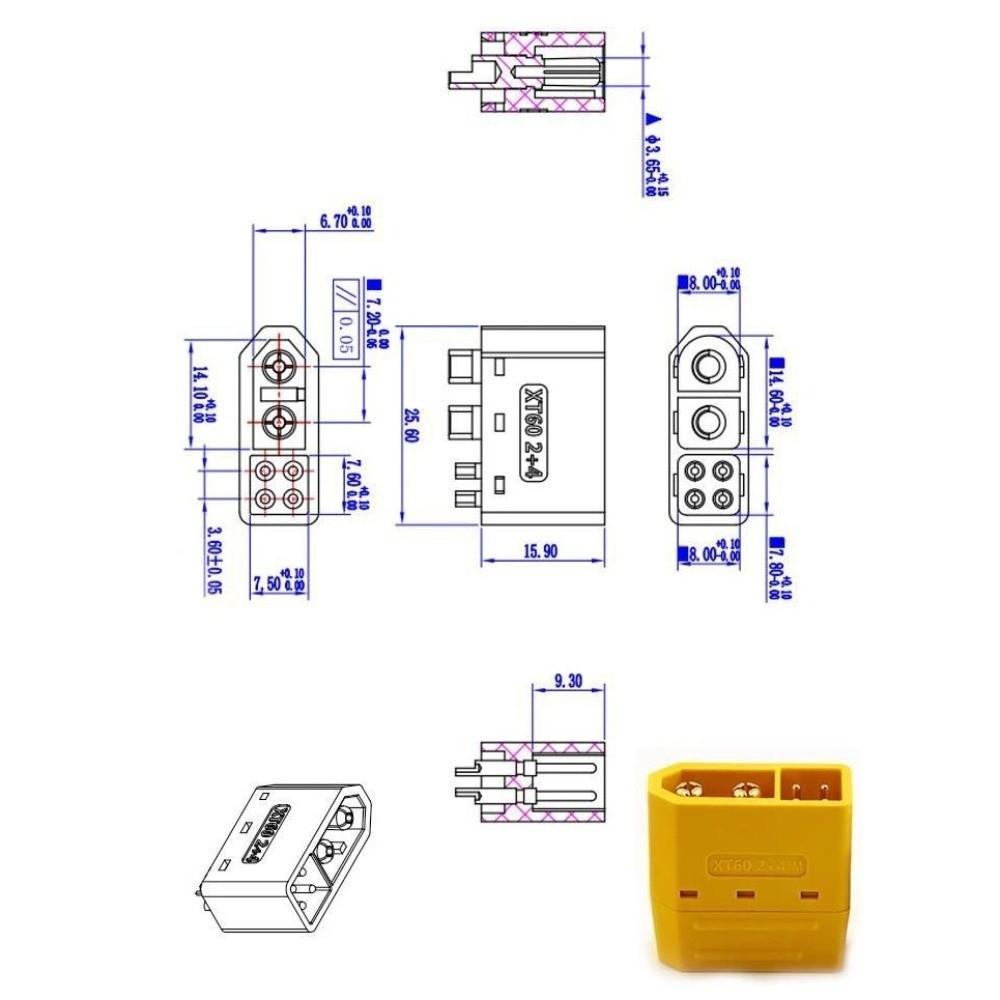 Gold Plated Li-Battery Connector High Current XT60(2+4)-F New XT60(2+4)-M RC Accessories