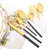Jankng 16 шт. черные столовые приборы с золотой строчкой, набор посуды из нержавеющей стали, кухонный домашний набор столовых приборов в западном стиле, нож, вилка, ложки, набор посуды