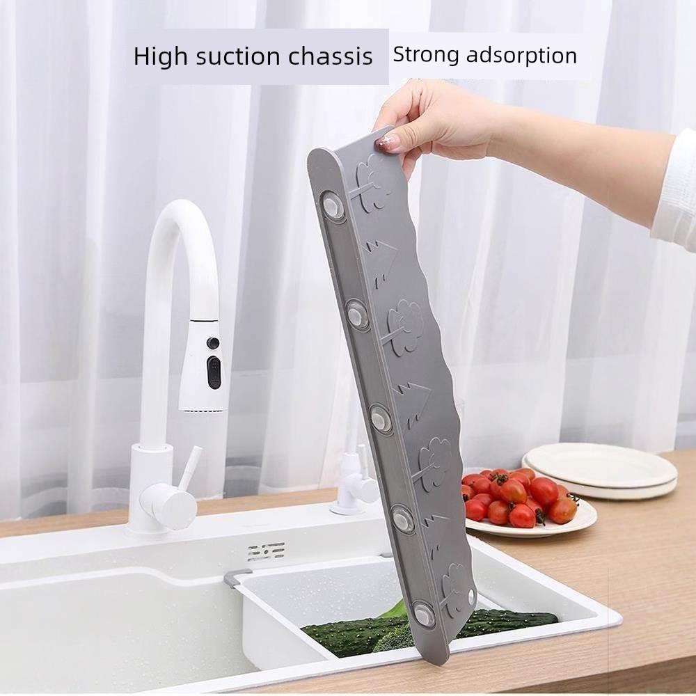 Integrated Water Barrier with Suction Cup for Kitchen Countertops, Splash-Proof for Bathroom Sinks, Extended Sink Water Barrier Strip