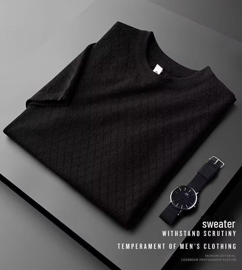 Мужской топ Ice Silk с V-образным вырезом и полым вырезом: Крутой, тонкий, большого размера, вязаный свитер с короткими рукавами