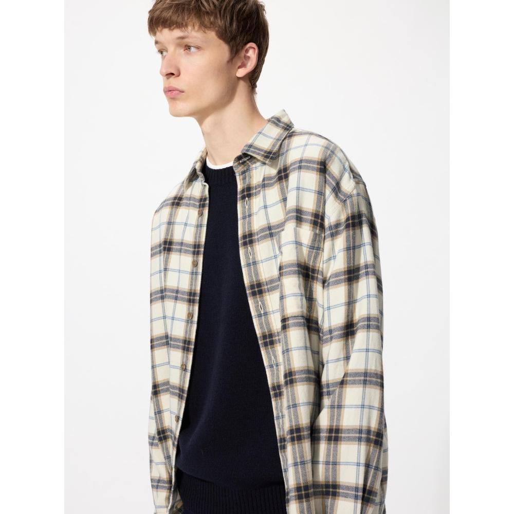 Uniqlo Фланелевая клетчатая рубашка  Длинный рукав  B