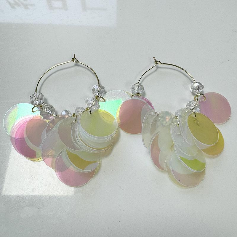 Sweet Temperament Vacation Drop Earrings Color Sequins Beaded Tassel Super Fairy Photo Friendly Small Fresh Pierced Earrings