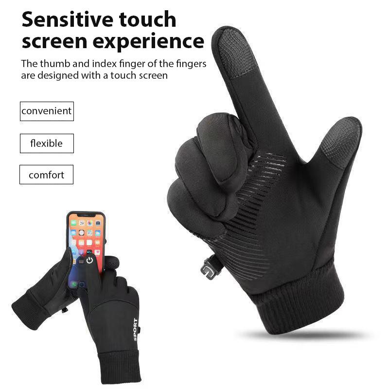 Black Winter Full Fingers Thermal Gloves Lining Windproof and Waterproof Cycling Gloves Motorcycle Ski Touch Screen Fleece Glove