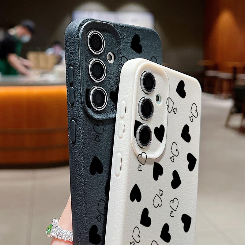 Чехол из ТПУ с текстурой кожи и принтом в виде сердечек для Samsung Galaxy A56 A55 A15 A54 A35 A36 A16 5G S24 FE S25 S23 S22 Ultra
