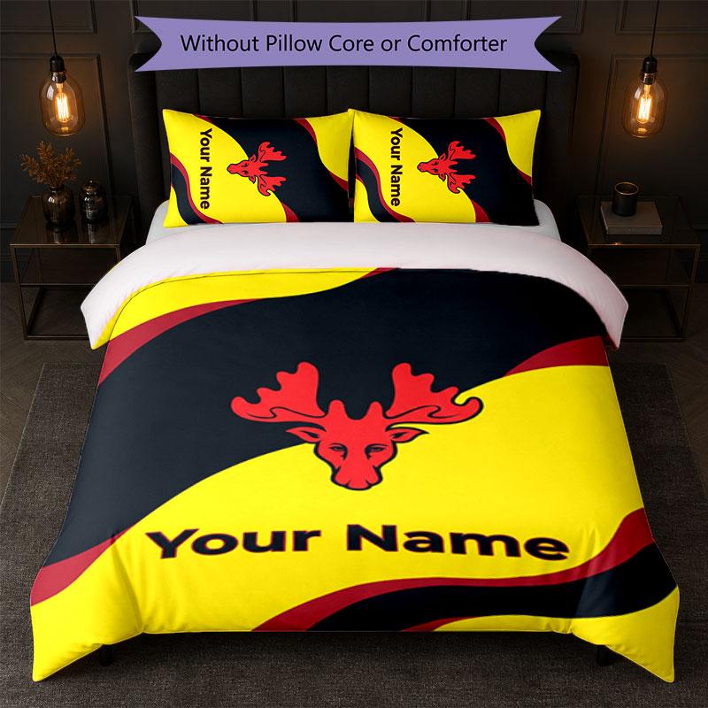 Watford FC Custom Name Text Bedding Set 1 Duvet Cover+2 Pillowcases Soccer Logo Personalized Gift For Special Occasion Bedroom Decor