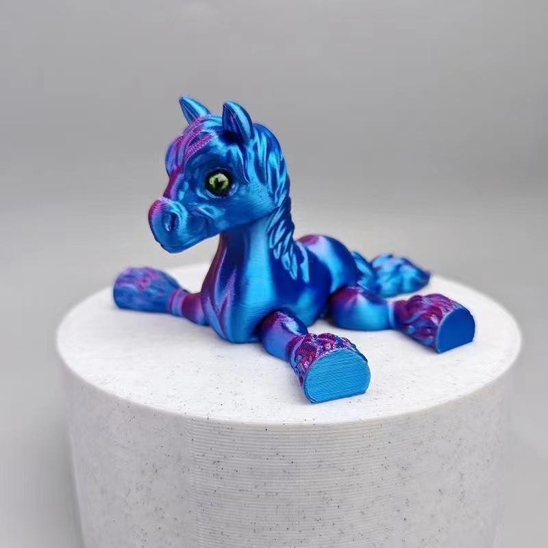 1Pc Random Color All-in-one Molding 3D Printed Horse Simulated Statue Cute Horse Joint Tail Movable Figurine Office Decor