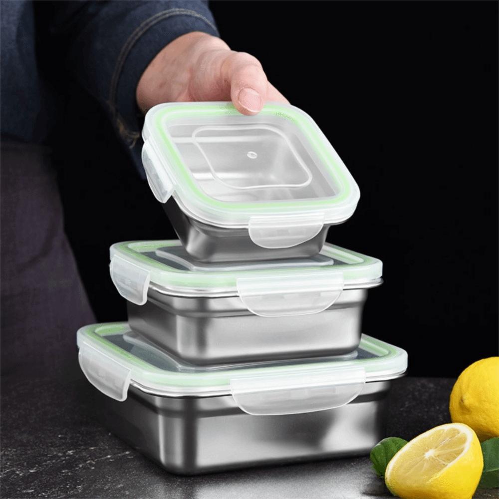 304 Stainless Steel Square Fresh-keeping Box Leak-proof Food Storage Container Preparing Meals