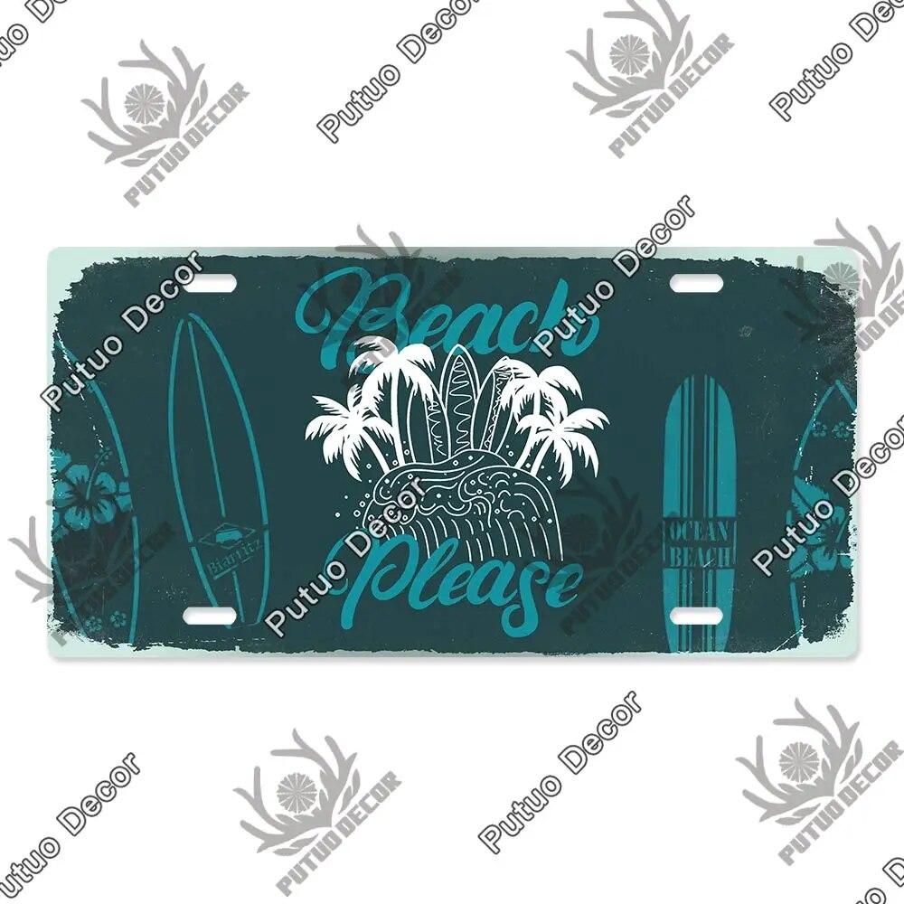 Putuo Decor Beach Retro Tin Sign Licenses Plate Plaque Metal Vintage Poster for Pub Bar Surf Club Man Cave Wall Art Decoration