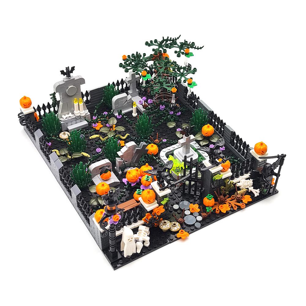 MOC Хэллоуин дом с привидениями набор строительных блоков игрушка DIY сборка сцена ужасов кладбище строительная комбинация украшение для вечеринки подарок