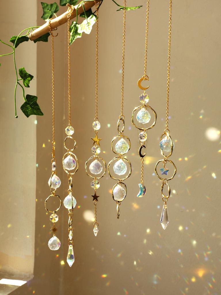 Boho Sun Catcher Hanging Ornaments Handmade Crystal Sun Catchers with Gold Chain for Window Wall or Garden Decor Wind Chimes