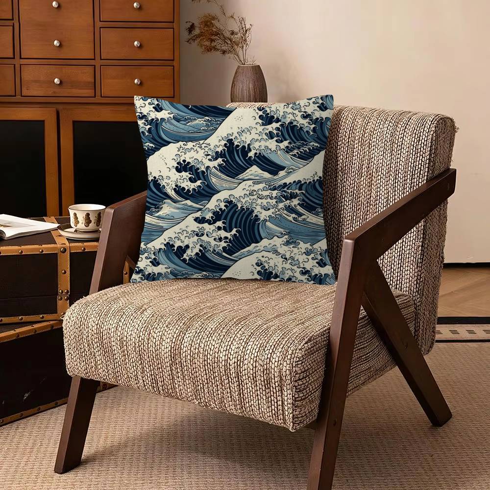 Great wave of Kanagawa  Decorative Room Aesthetics Pillow Case Home Decor Bedroom Sofa Bed Pillow Cover x