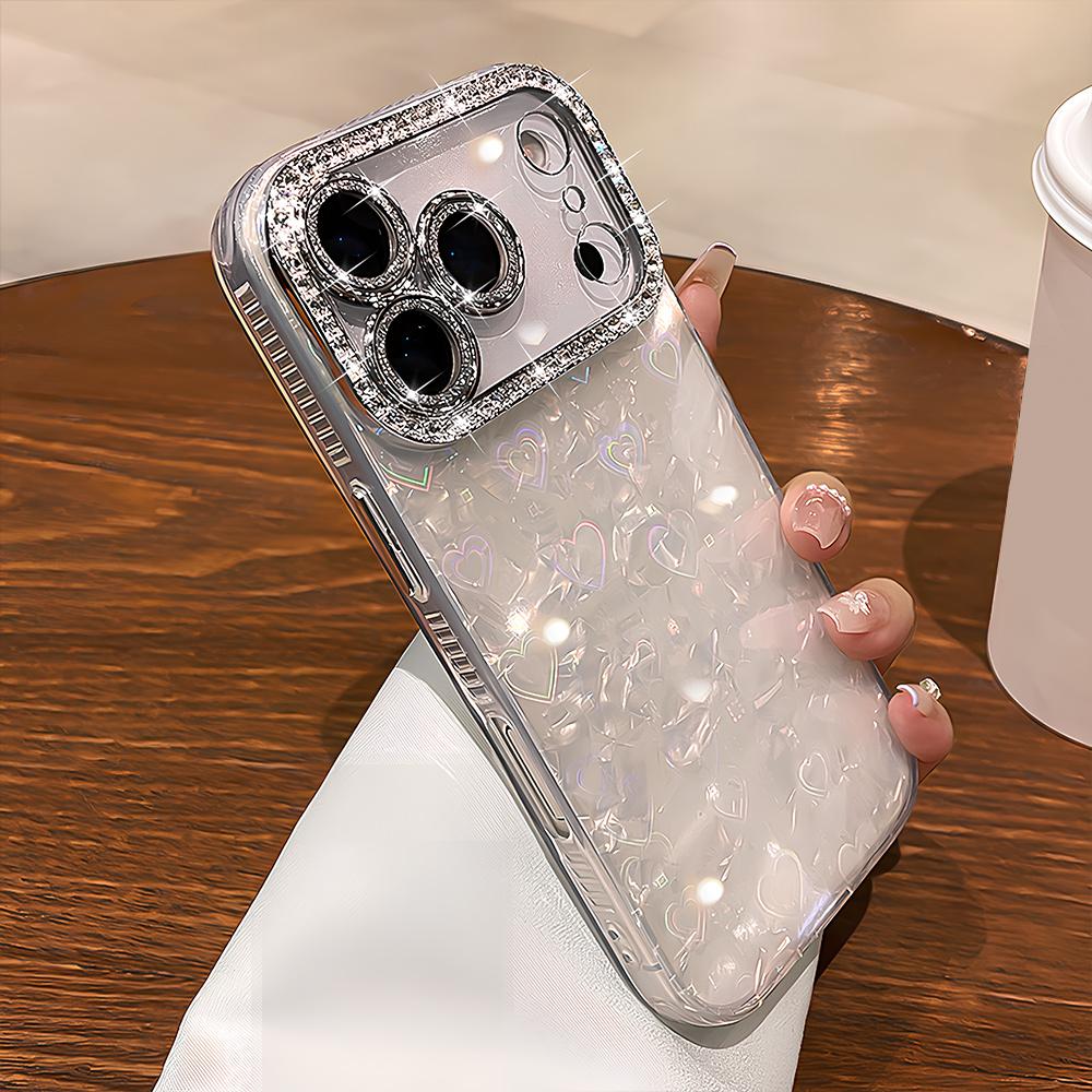 Чехол с узором ракушки "Любовь" для 17 Pro Max 16 15 11 13 14 Plus 12 Air Bling Bling Блестящий Защитный Чехол