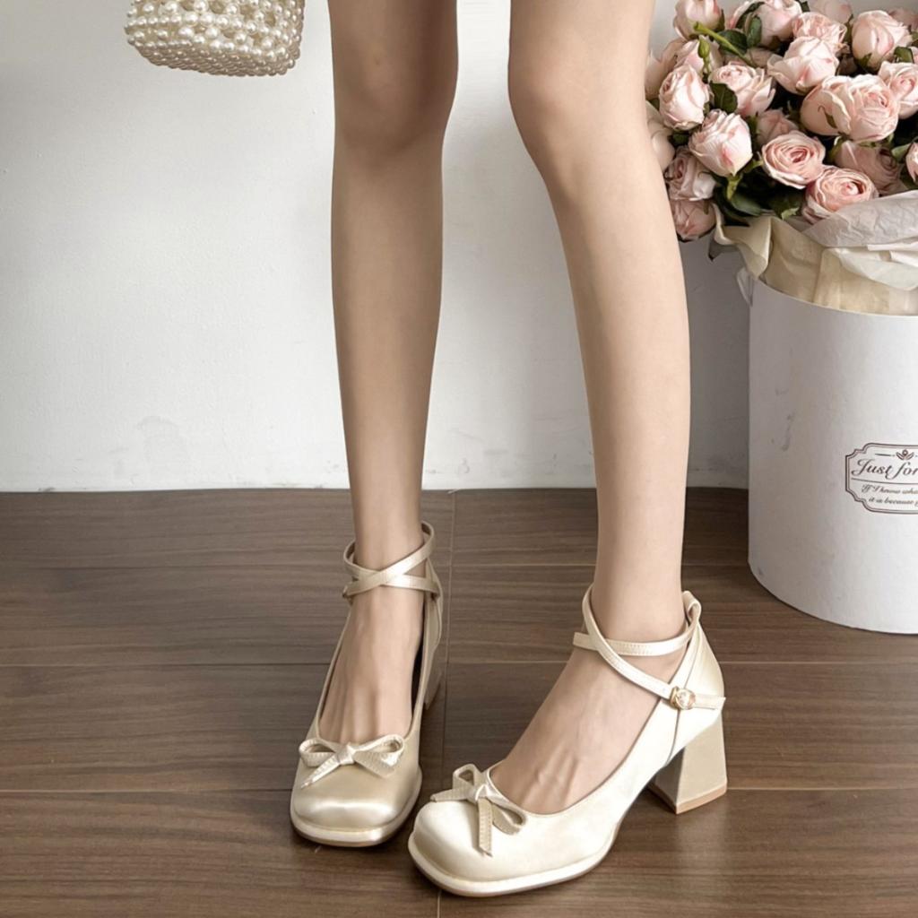 Black French Heightening Light Mouth Thick Heel Single Shoes Women's 2025 New Spring and Autumn Skirt Retro Mary Jane High Heels