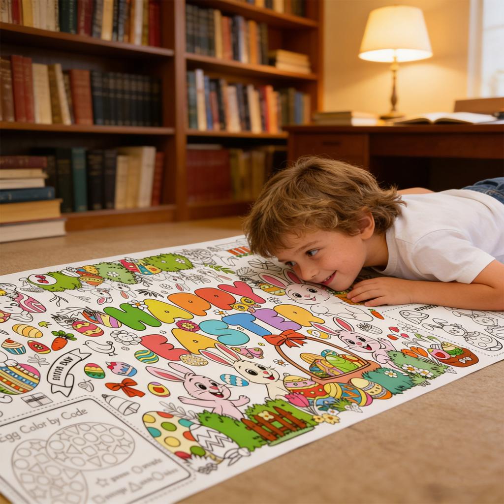 Giant Easter Coloring Poster, Bunny Egg, Children's Birthday Party Disposable Paper Tablecloth