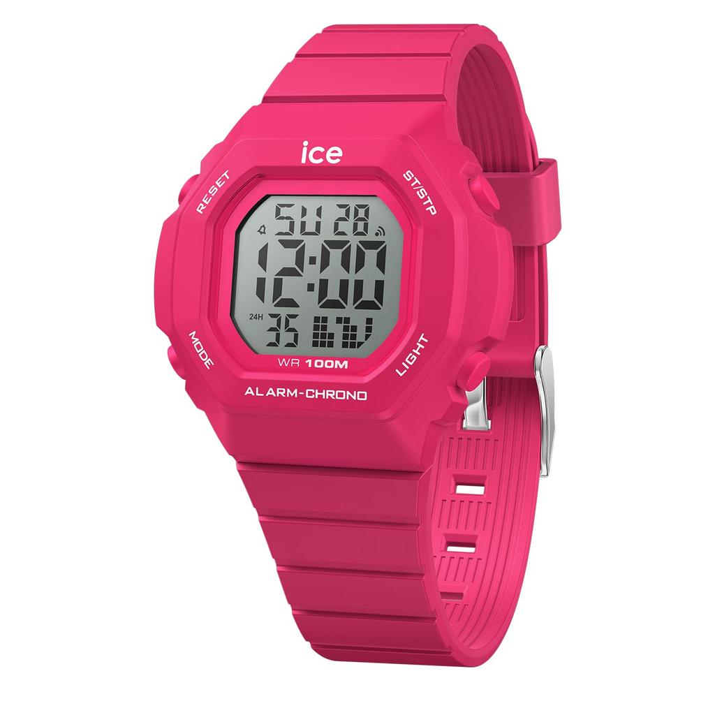 ICE-WATCH 022100 Ледяной Цифровой Ультра Розовый Маленькие Цифровые Часы для Мужчин Женщин Восьмиугольные Ретро Спортивные Акриловые Силиконовые 10 АТМ Водонепроницаемые 39 мм
