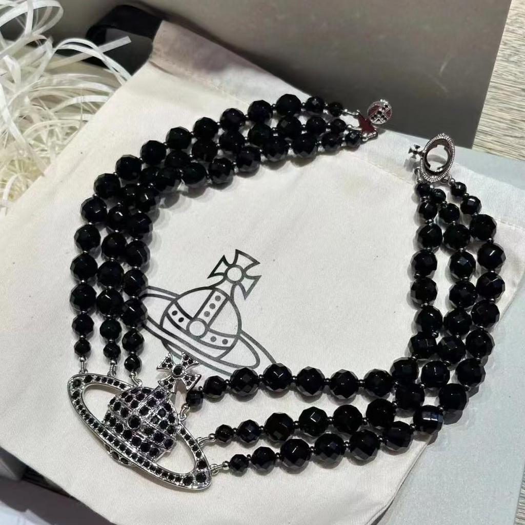 Черный Агат Изумрудный Хрусталь Ожерелье Императрицы - Классическая Трехъярусная Сатурн Ключичная Цепь для Женщин