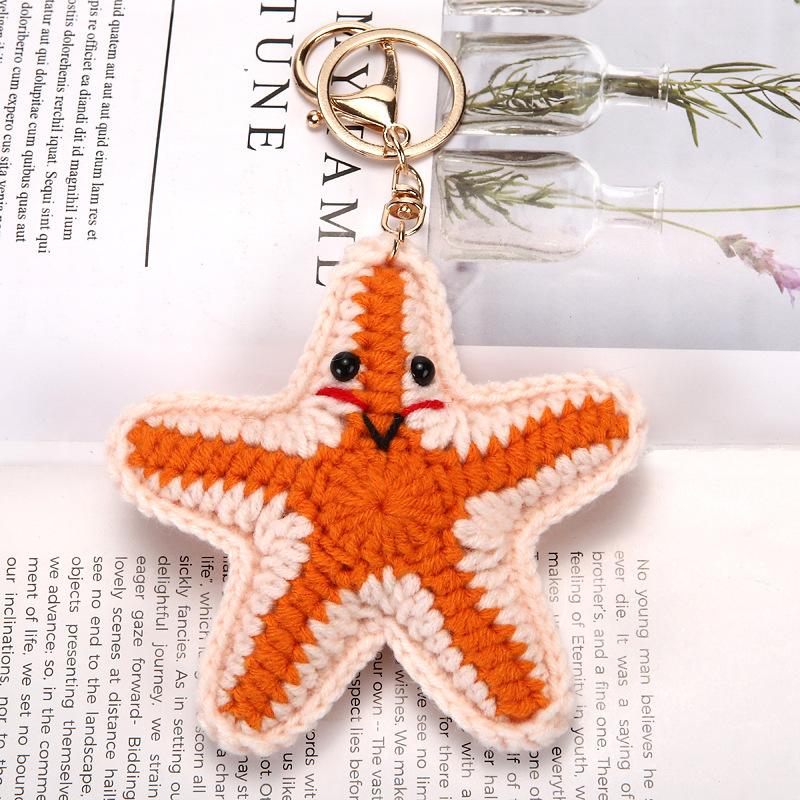 Ocean Series Knitted Animal Doll Keychain For Bag Pendant Funny Turtle Crochet Keychain Clown Fish Keychain Custom Accessories