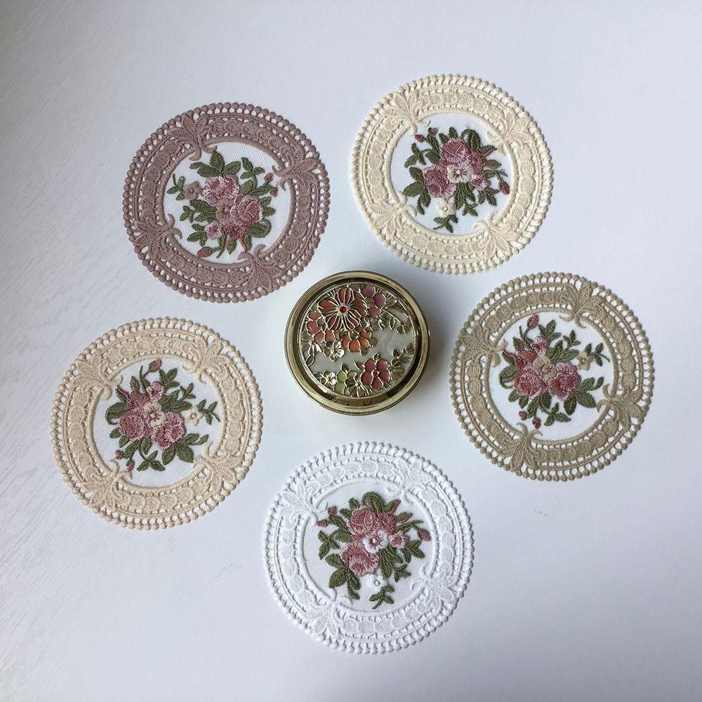 Embroidery Fabric Table Decoratio Insulation Mat Plate Mats Lace Coaster Coffee Cups Coasters