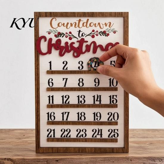 Creative Gift for Friends Wooden Christmas Countdown Calendar, 25 Days Advent Calendar Sign with Sturdy Garden Hanging Movable Wreath Marker,