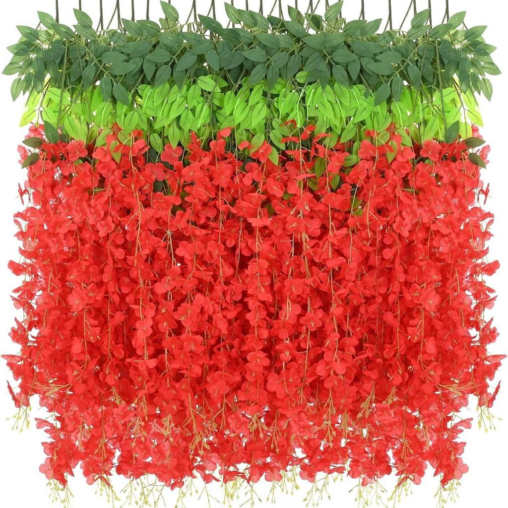 Pack Of 12 Artificial Wisteria Hanging Flowers For Wedding Indoor Outdoor Decoration With Realistic Silk Petals
