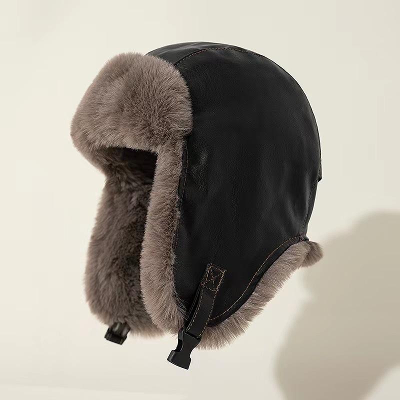 Кожаная шапка Lei Feng Hat Мужская зимняя утолщенная пилотская термошапка женская защита ушей от северо-восточного ветра и холода для езды на велосипеде Локомотивная шапка