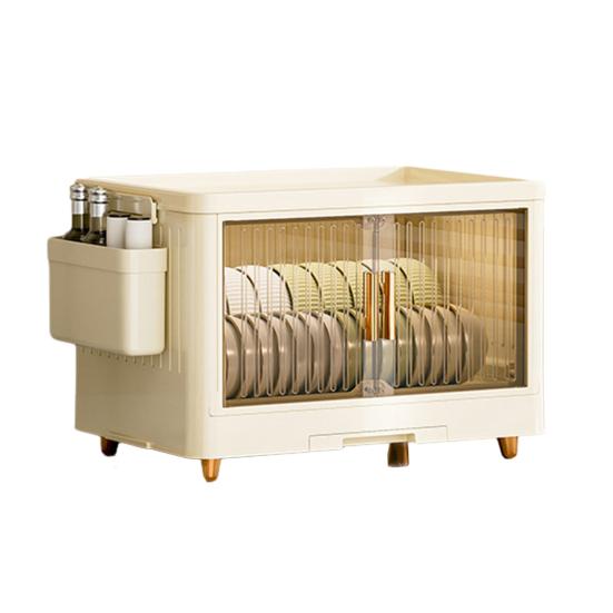 Штабелируемый ящик для хранения посуды, многоярусный органайзер для столовой посуды с прозрачной крышкой, дверцами, крючками, контейнеры для хранения тарелок, чашек, с поддоном для слива