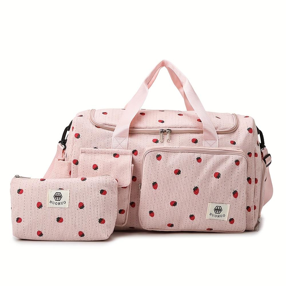 Strawberry travel bag, large capacity corduroy luggage bag, lightweight crossbody bag, multifunctional sports and fitness bag