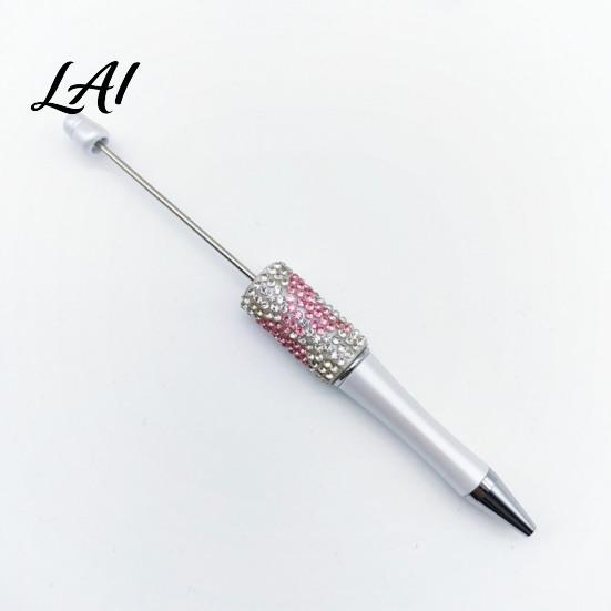 Fun Office Supplies Diamond Beadable Pens Bling Rhinestone Beaded DIY Plastic Bead Pen Crystal Gift for Women Shaft Black Ink Ballpoint Pens