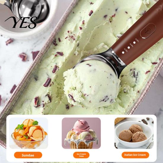 Wireless Ice Cream Spoon Heated Scoop, Electric for Hard Cream, Adjustable Temperature Scoop 3 Temps, Fast Heating, Rechargeable Self Warming