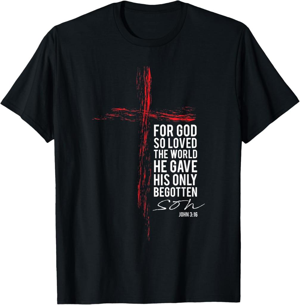 John 3:16 Gifts Christian Cross Men Women Husband Him Verses T-Shirt
