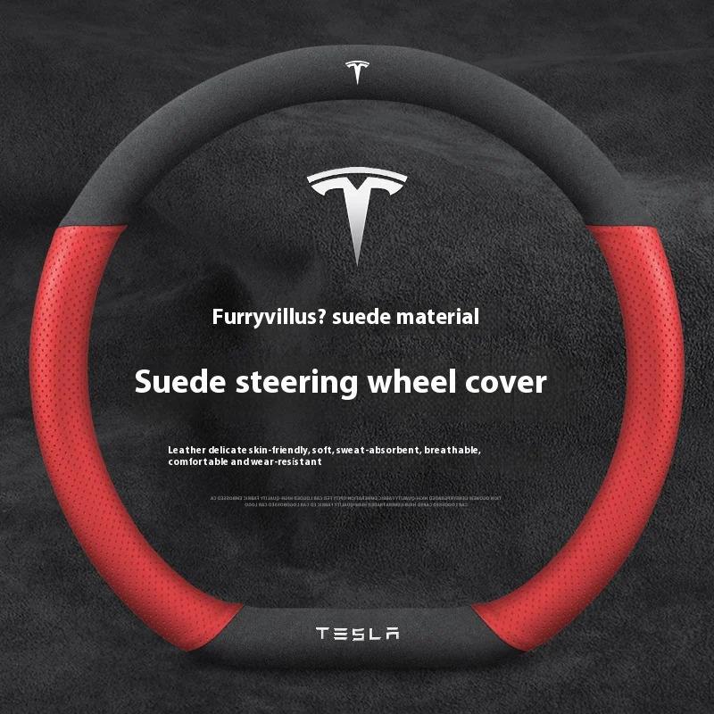 Car Suede Ventilate Anti-Slip Protector Steering Wheel Cover For Tesla Roadster Model 3 Model Y Model S Model X Accessories
