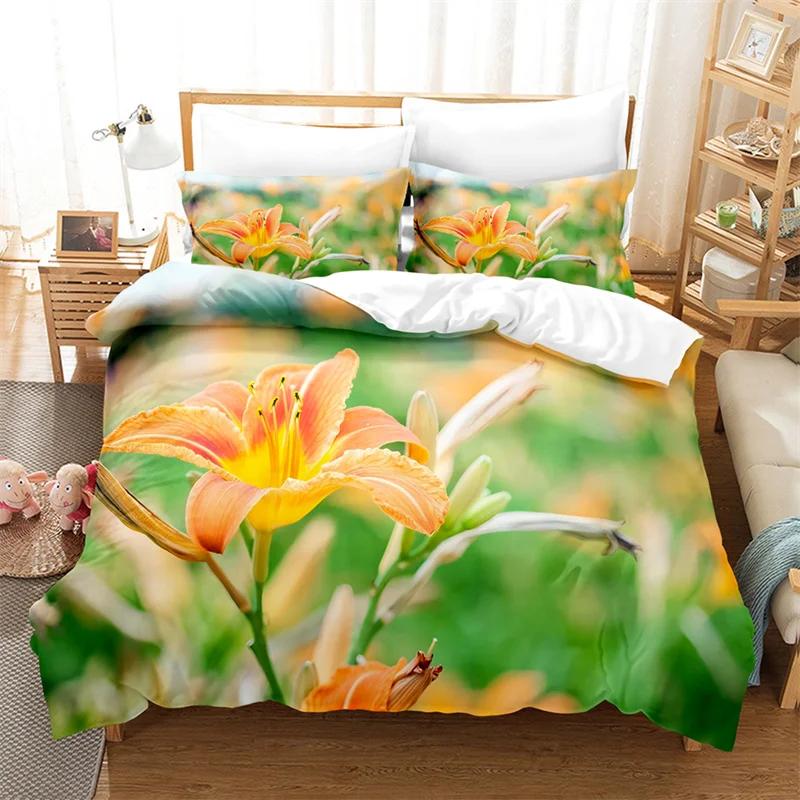 Lily Duvet Cover Set for Single Double Bed Pink Flower Quilt Cover King Size Bedding Set 2PCS 3PCS with Pillowcase Full Twin New