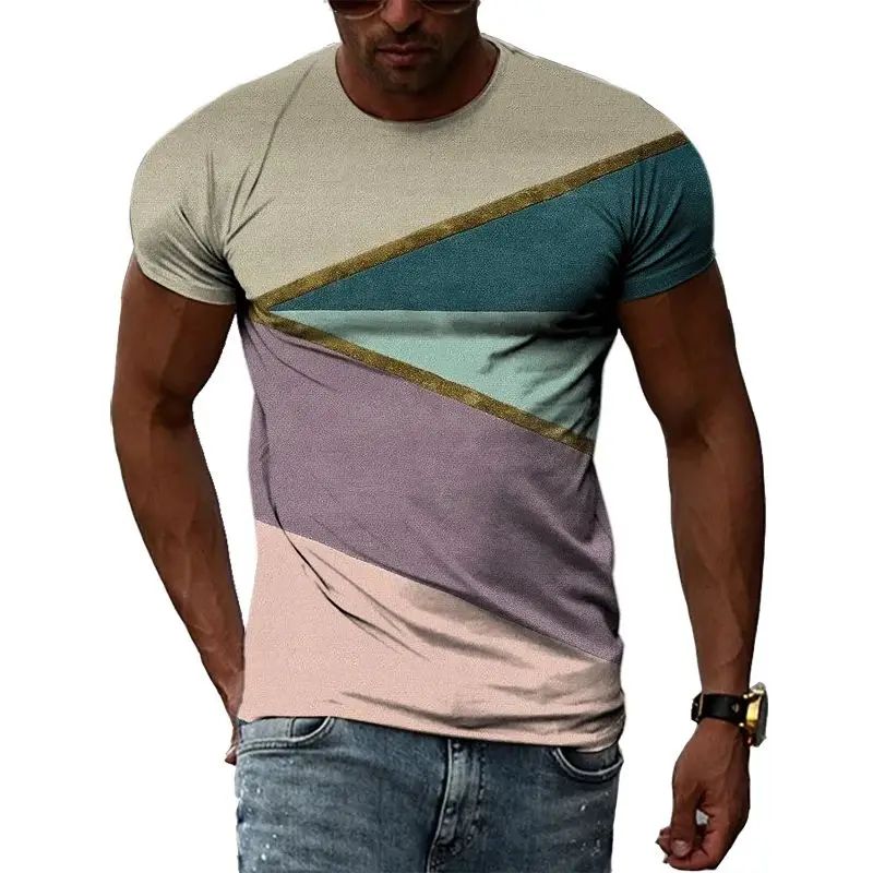 Летняя мужская повседневная модная футболка с нерегулярным узором с 3d принтом и круглым воротником с коротким рукавом, уличная свободная одежда больших размеров, дышащий топ