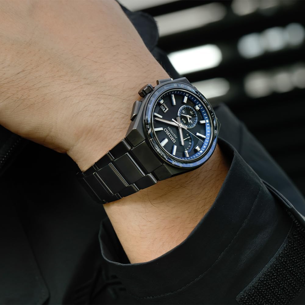 Мужские солнечные радиочасы Seiko ASTRON SBXY041 с полным автоподзаводом, мировым временем, полностью черным титановым корпусом и браслетом