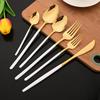 6Pcs White Gold Flatware Cutlery Set Stainless Steel Knife Dessert Fork Spoon Tableware Set Festival Kitchen Dinnerware Gift