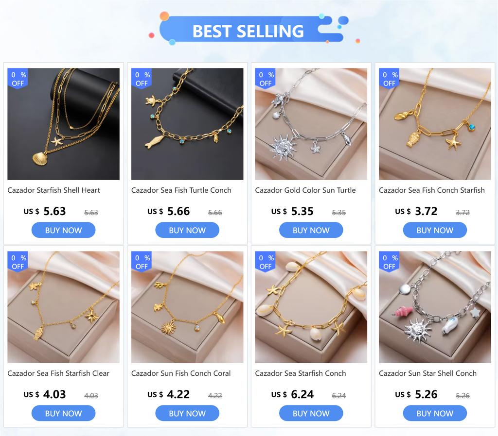 Cazador Sea Fish Conch Starfish Necklaces for Women 2026 Jewelry Stainless Steel Choker Bohemian Birthday Gift Wholesale