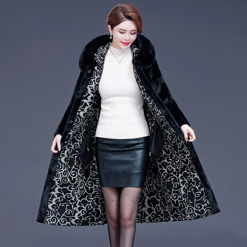 Women Winter Leather With Fur Reversible Big Pocket Windproof Coat Lady Puffer Jacket Cotton Padded Parkas Outwear Overcoat