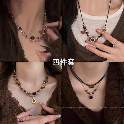 Новый кулон из бусин тигрового глаза, цепочка для свитера, осенне-зимняя, ретро, ключичная цепочка, нишевое, премиальное ожерелье