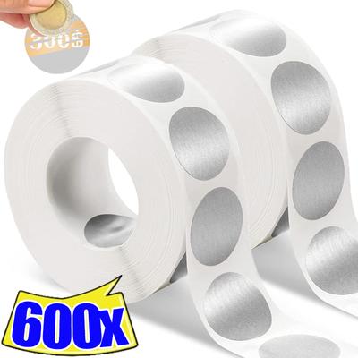 300/600 шт. скретч-наклеек, серебряные круглые этикетки, наклейки ручной работы для игр, скретч-наклейки, этикетки, канцелярские принадлежности