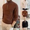 Fall Winter Men Sweater Zippered Half-high Collar Long Sleeves Top Retro Knitted Thick