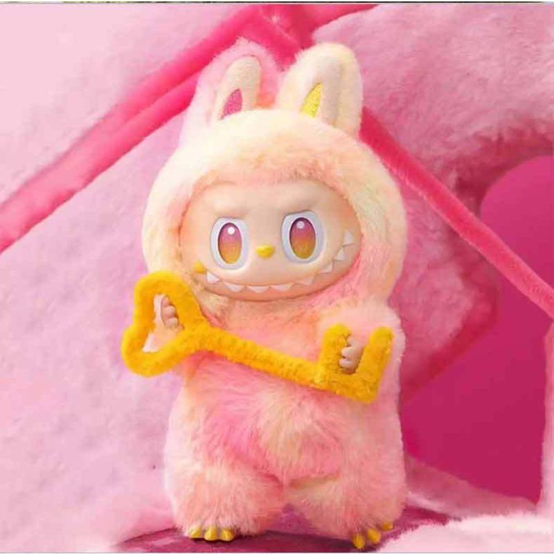 The third-generation rubber-lined labubu plush toy figurine, macaron Labubu doll pendant, small doll