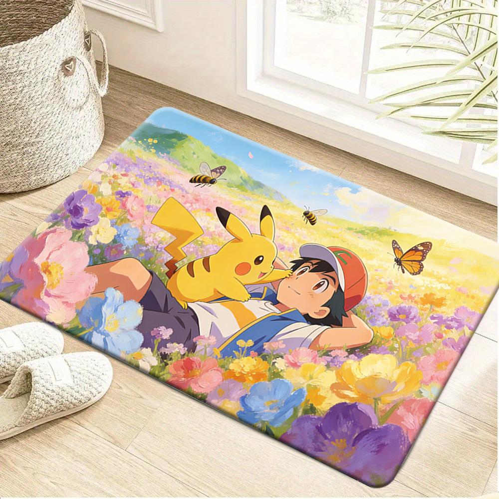 Pokemon Lycanroc Midnight Form Forest Scene Print Non-Slip Doormat, Absorbent Floor Mat for Home Decor