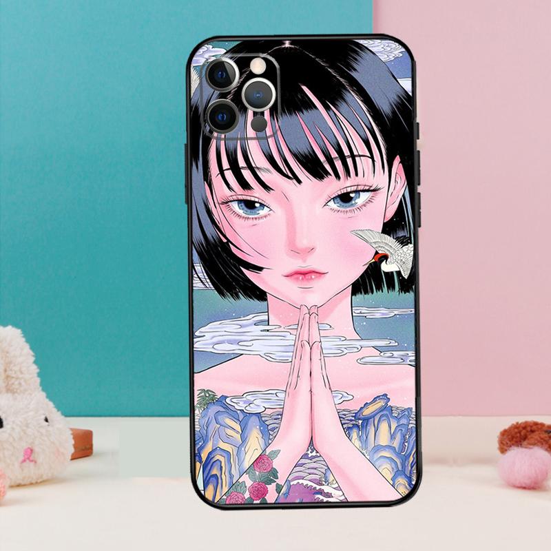 Мультяшная Девушка Эстетичный Чехол Для Телефона Для iPhone 17 Air 16 14 13 12 11 15 Pro Max 12 13 mini 15 16 Plus 16e Чехол Coque