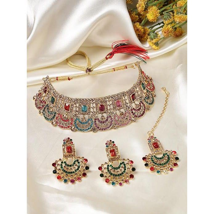 Sukkhi Graceful Curve Shaped Gold Plated AD Stones Choker Necklace